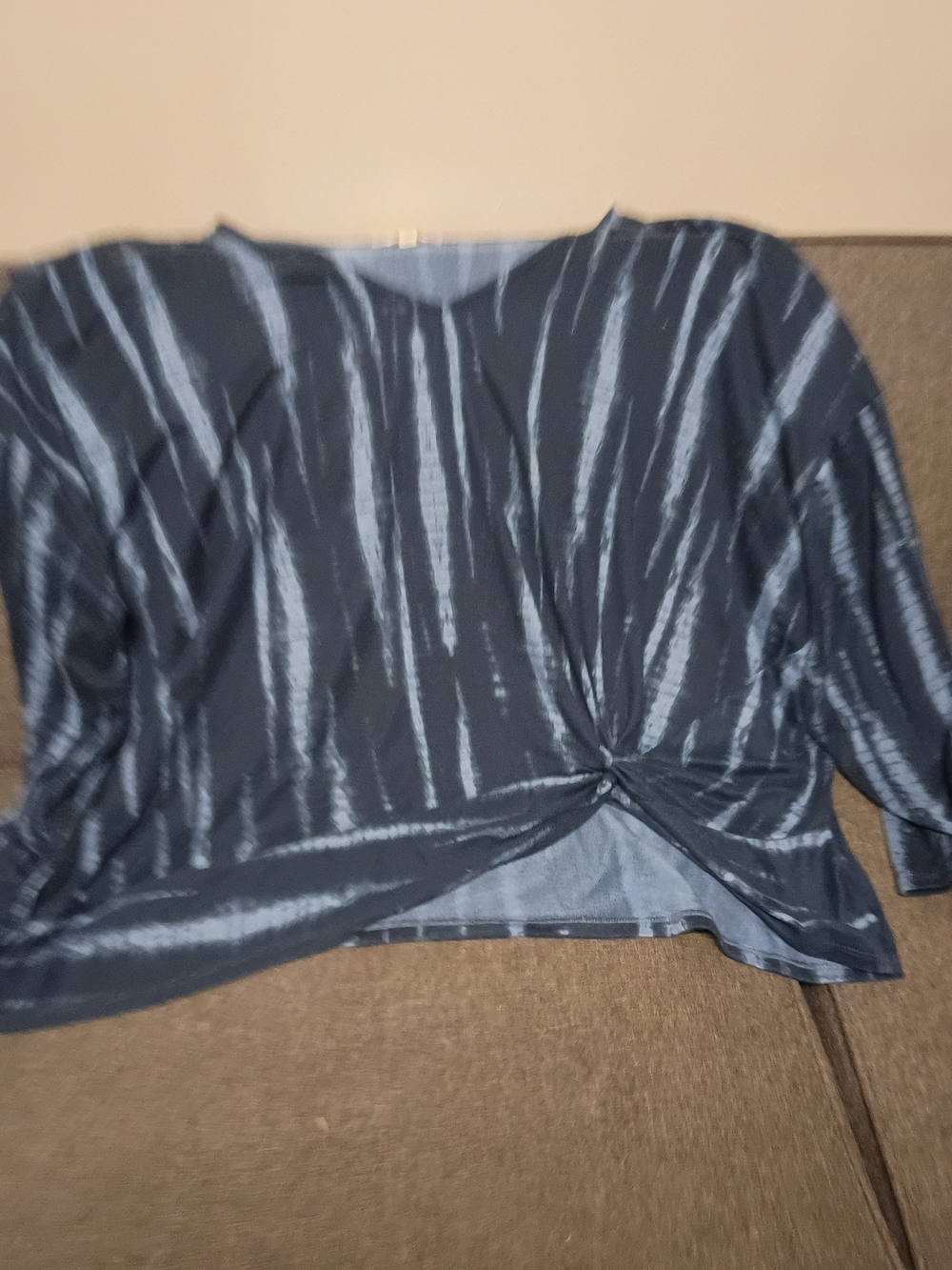 Terra & Sky Navy Blue Striped Twist-Front Long Sleeve Top